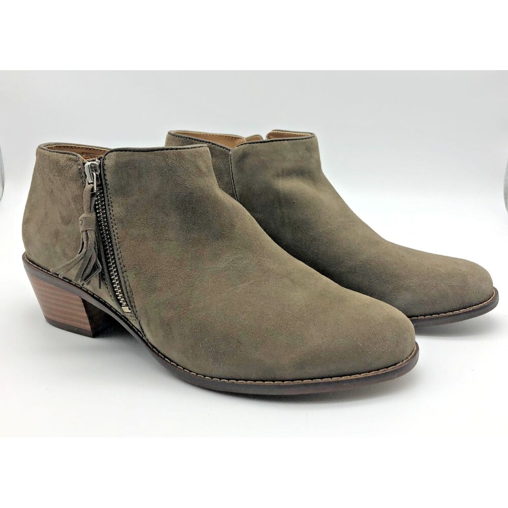 Vionic Joy Serena Ankle Booties Gray Womens 9 Block Heel Suede Side Zip Tassel